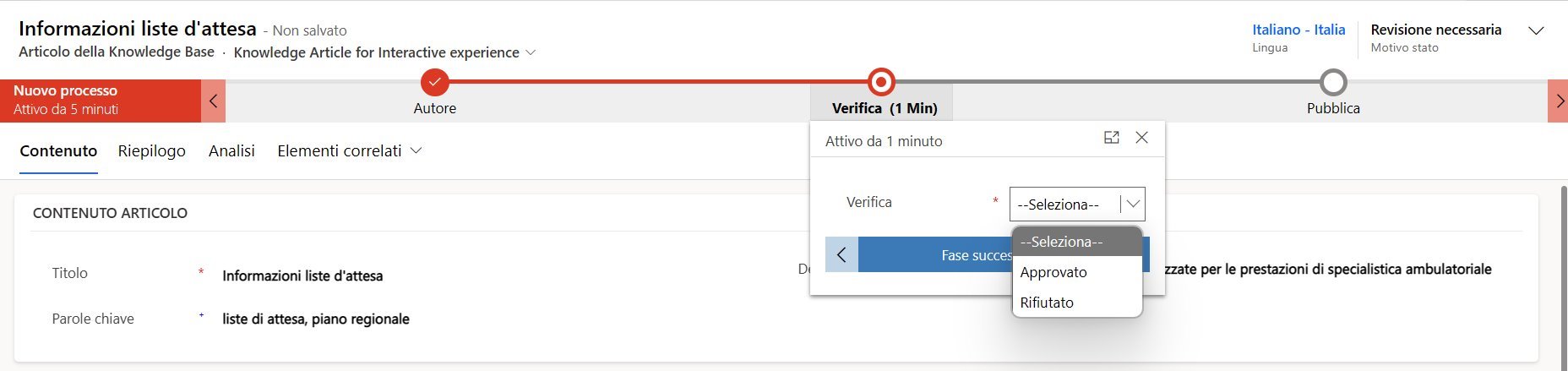 imagine Approvare gli articoli della Knowledge Base