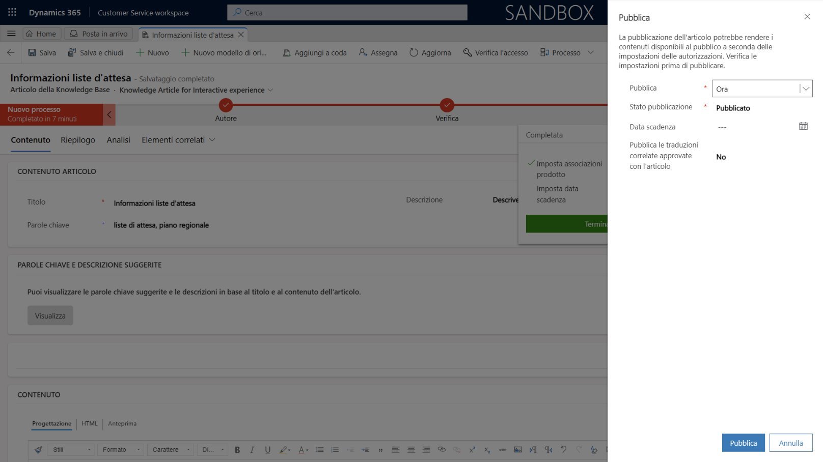 imagine Pubblicare gli articoli della Knowledge Base