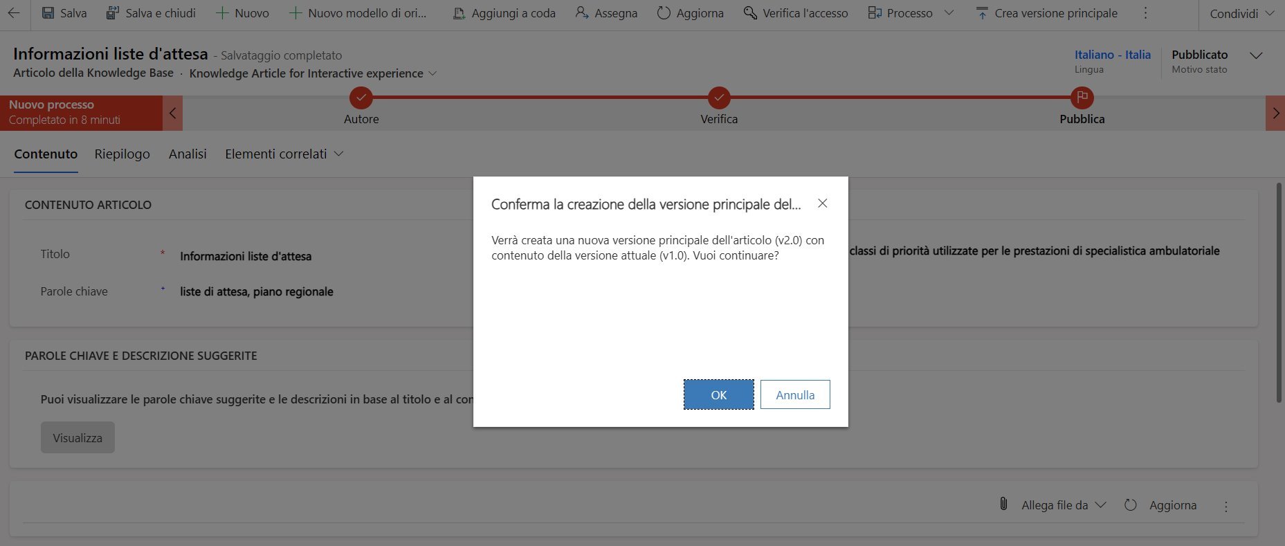 imagine Gestione delle versioni degli articoli della Knowledge Base