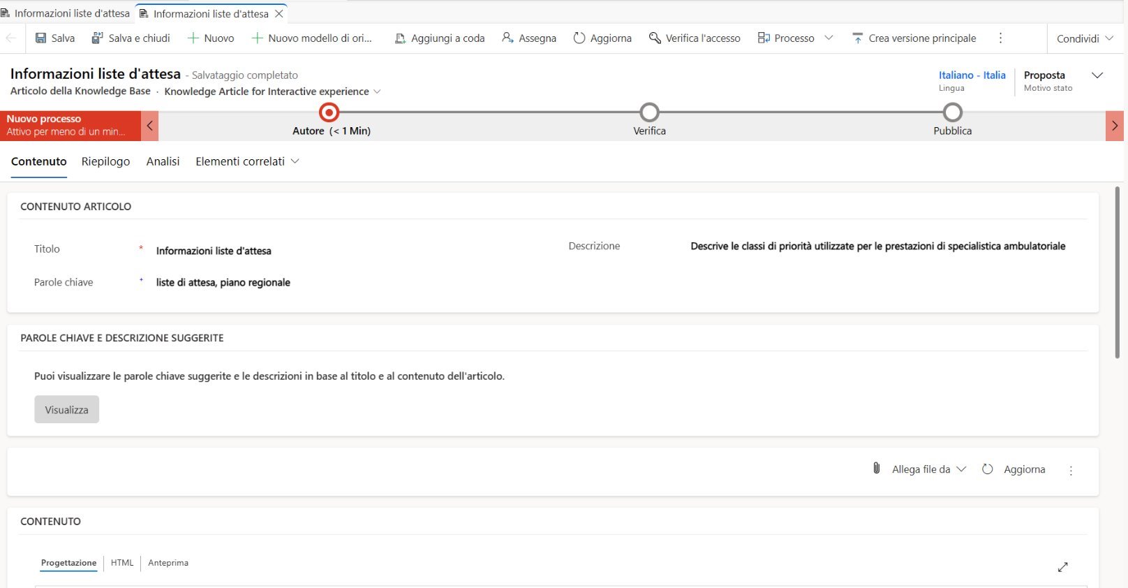 imagine Gestione delle versioni degli articoli della Knowledge Base