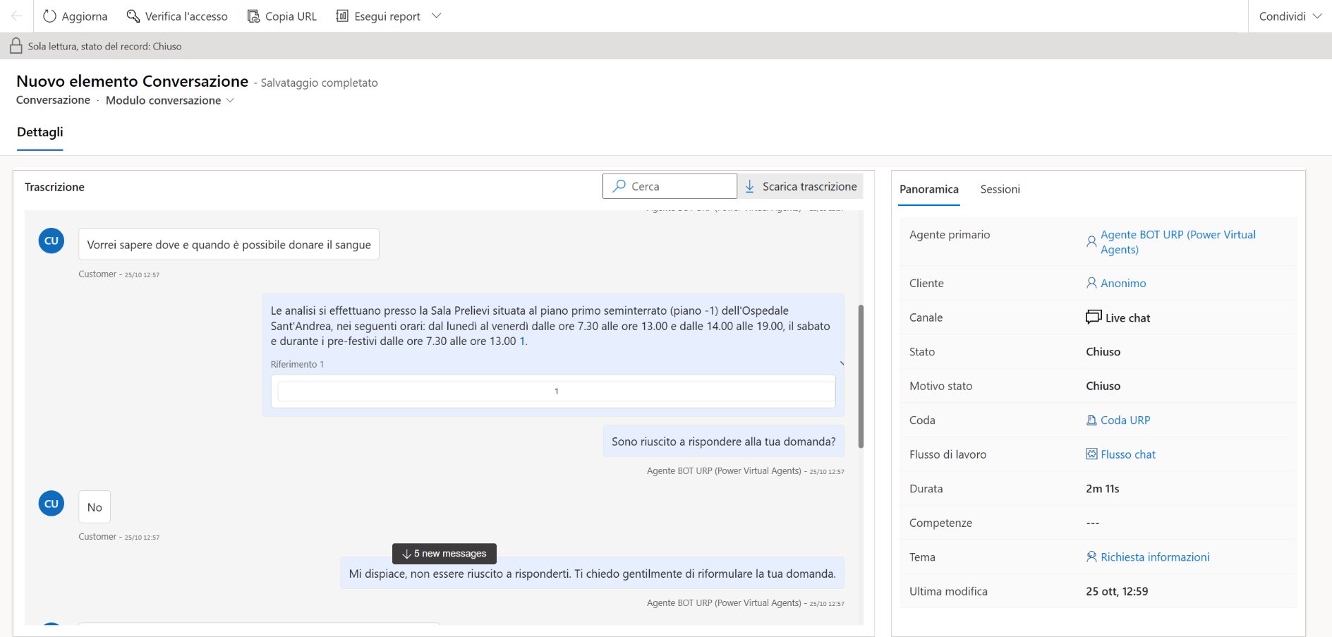 imagine Sequenza temporale: conversazioni