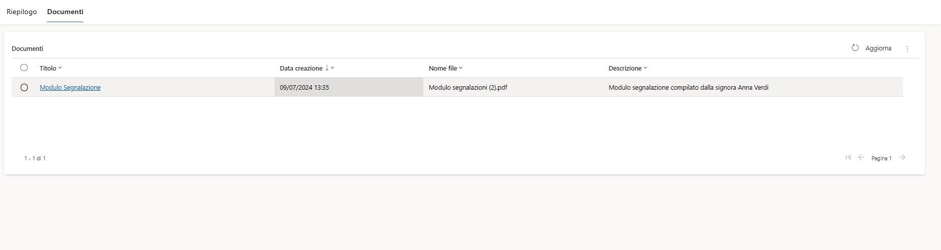 imagine Dettagli della richiesta: tab documenti