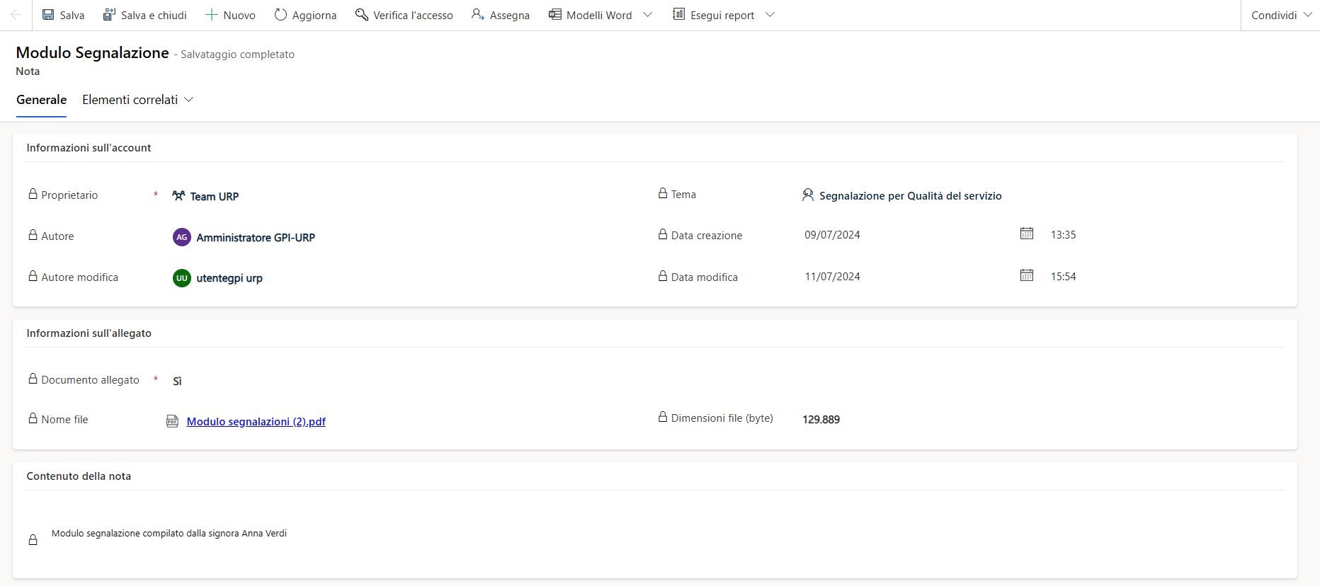 imagine Dettagli della richiesta: tab documenti