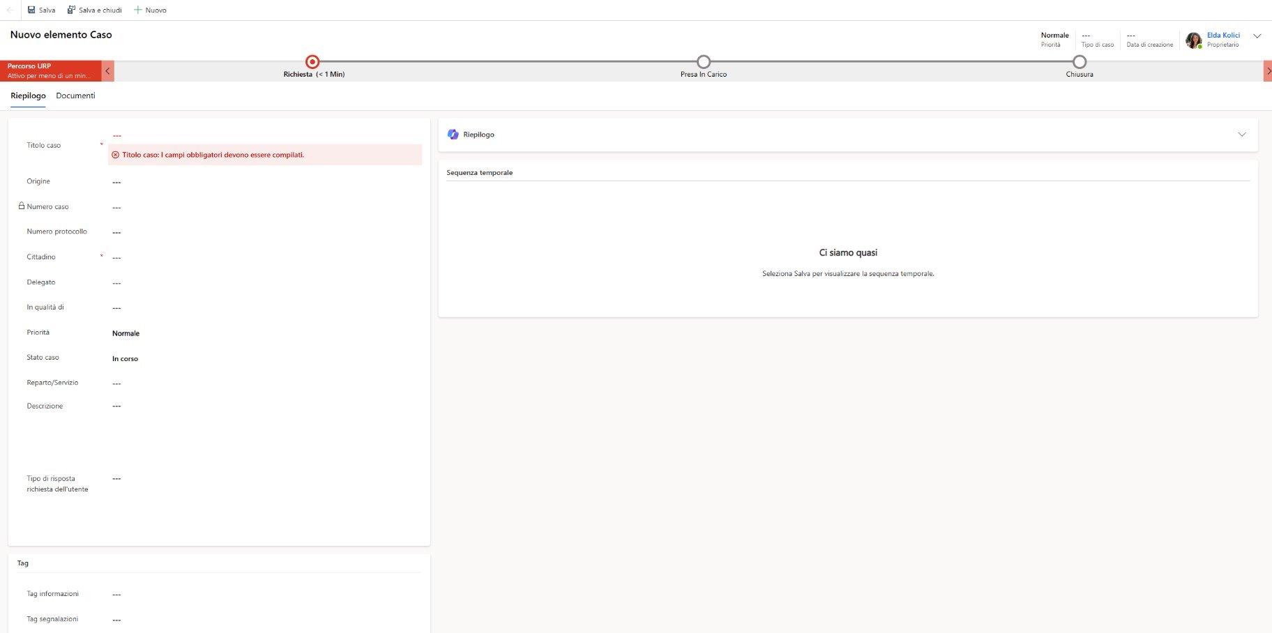 imagine Creazione di una nuova richiesta