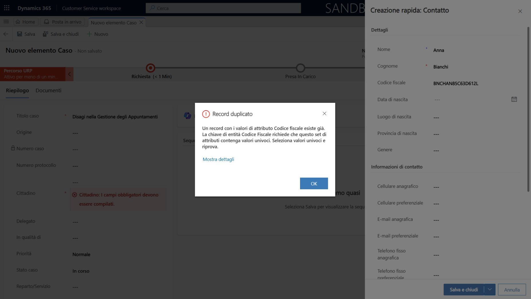 imagine Popup contatti duplicati